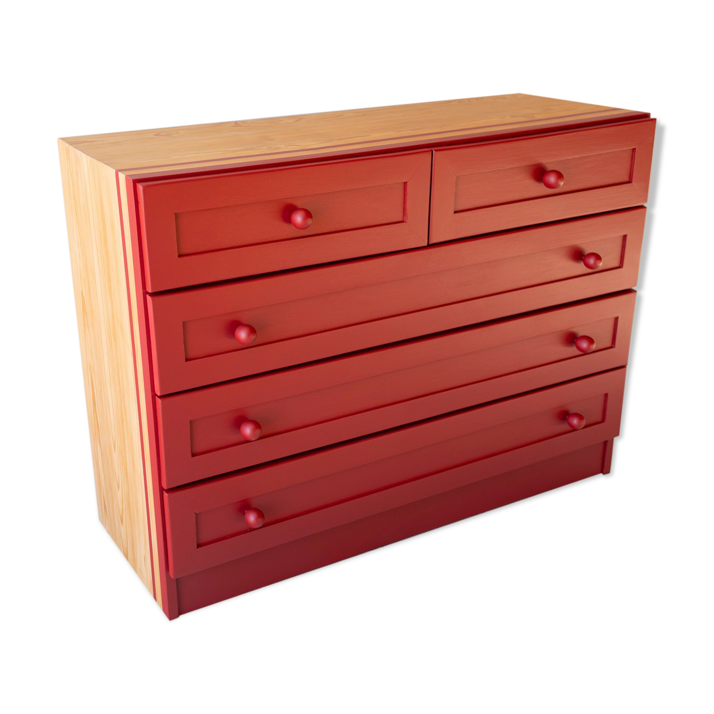 Commode pin massif rouge