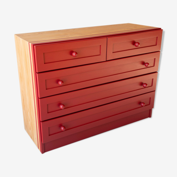 Red solid pine chest of drawers