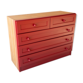 Red solid pine chest of drawers
