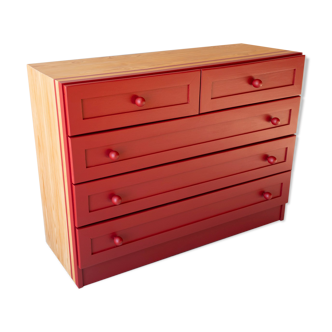 Red solid pine chest of drawers