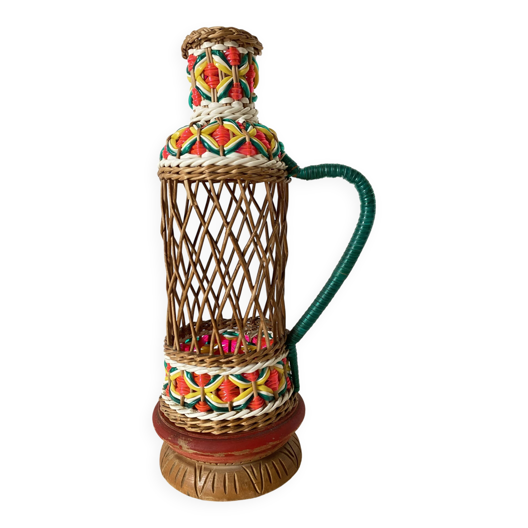 Carafe vintage en osier et scoubidou