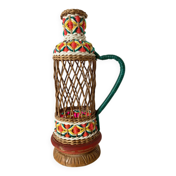 Carafe vintage en osier et scoubidou