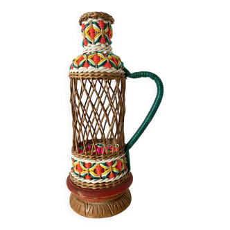 Vintage wicker and scoubidou carafe