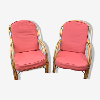 Paire de fauteuils en rotin avec coussins Audoux Minnet
