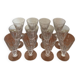 Set of 12 old cut crystal wine glasses