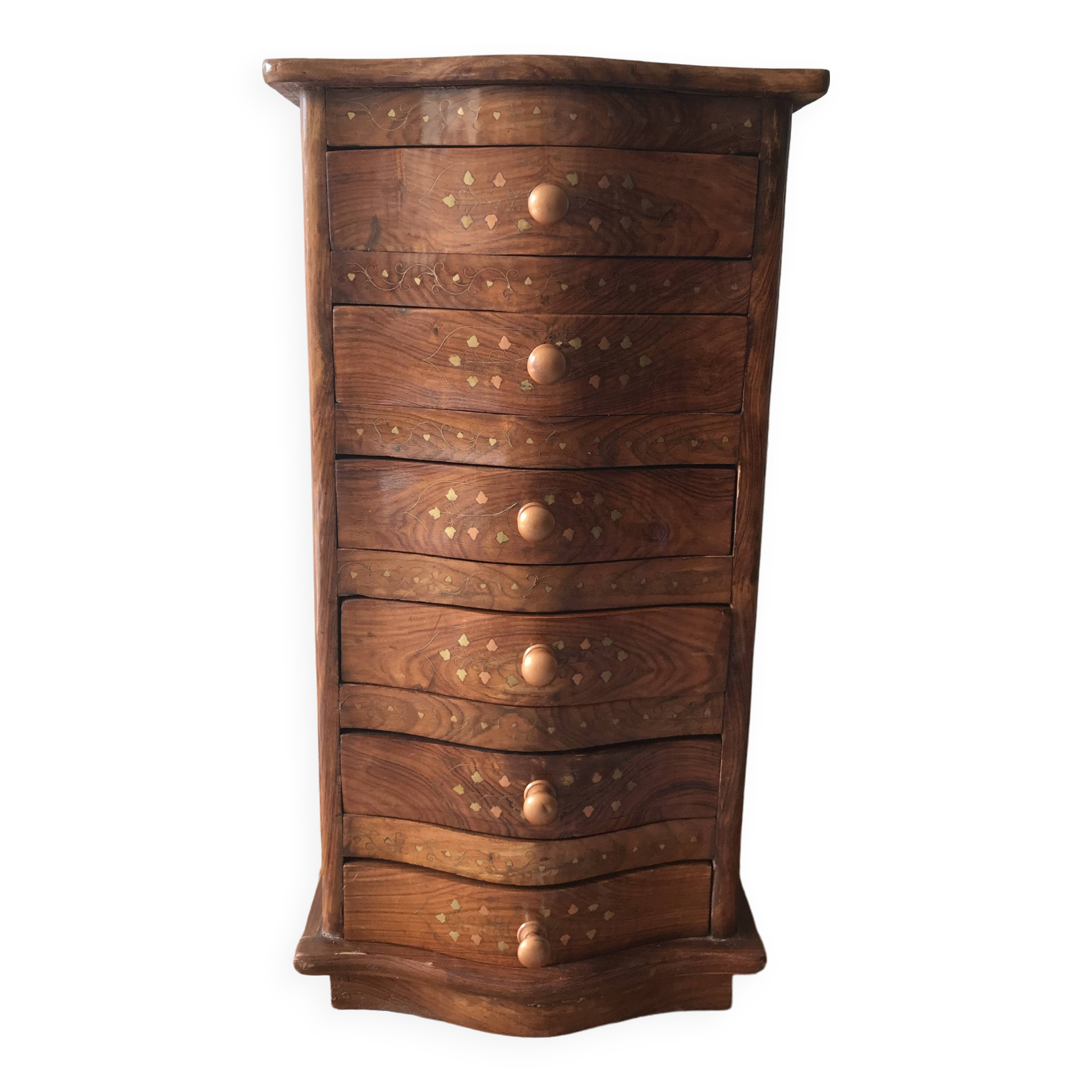 Meuble chiffonnier marqueterie ancien artisanal