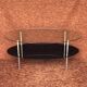 Table basse 1950-60 ovale 2 plateaux verre blanc et noir