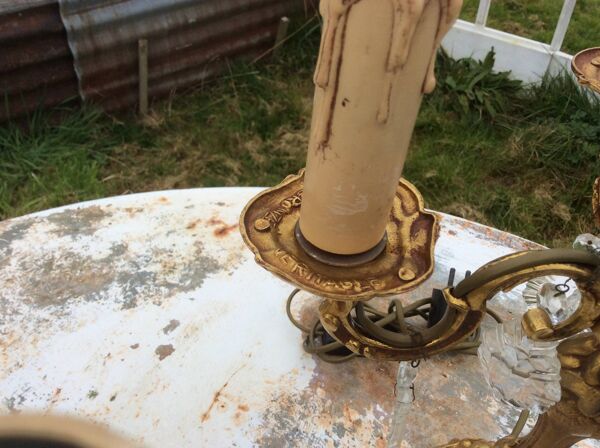 Paire de lampes chandeliers 3 feux en bronze