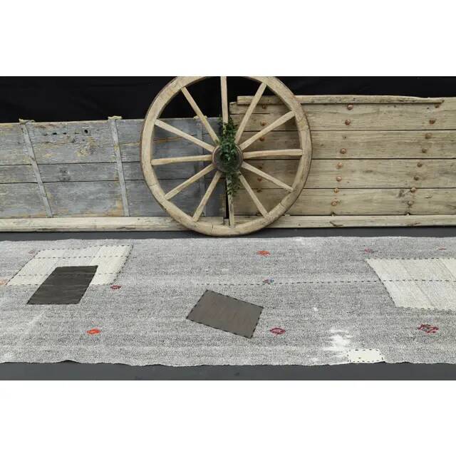 1970s Turkish Oushak handmade wool cotton gray runner 111x352