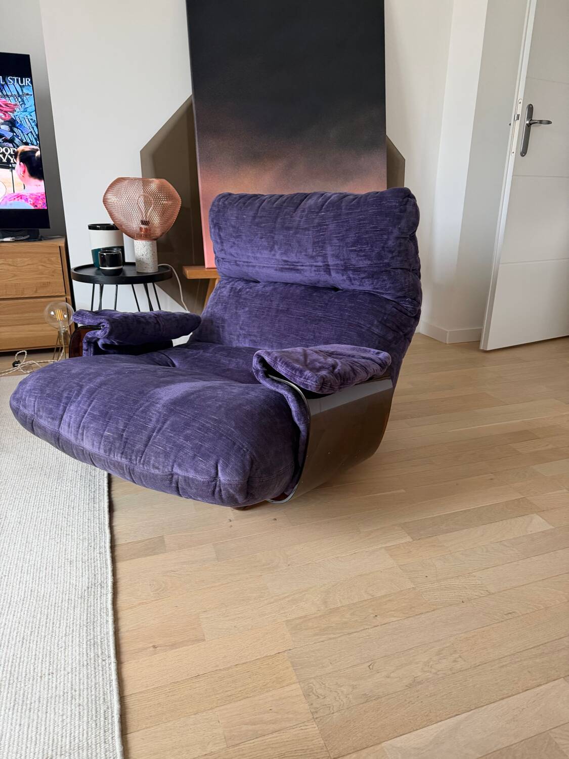 Line Roset Marsala purple velvet armchair