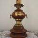 Turned wooden floor lamp with label and golden handles 1852