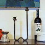 Brutalist wrought iron candle holder beaten