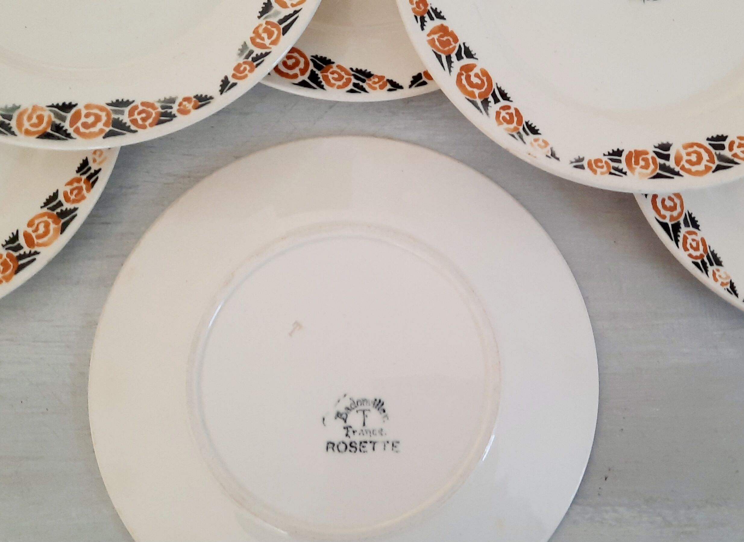 Badonviller Earthenware Dessert Plates Vintage Rosette Model