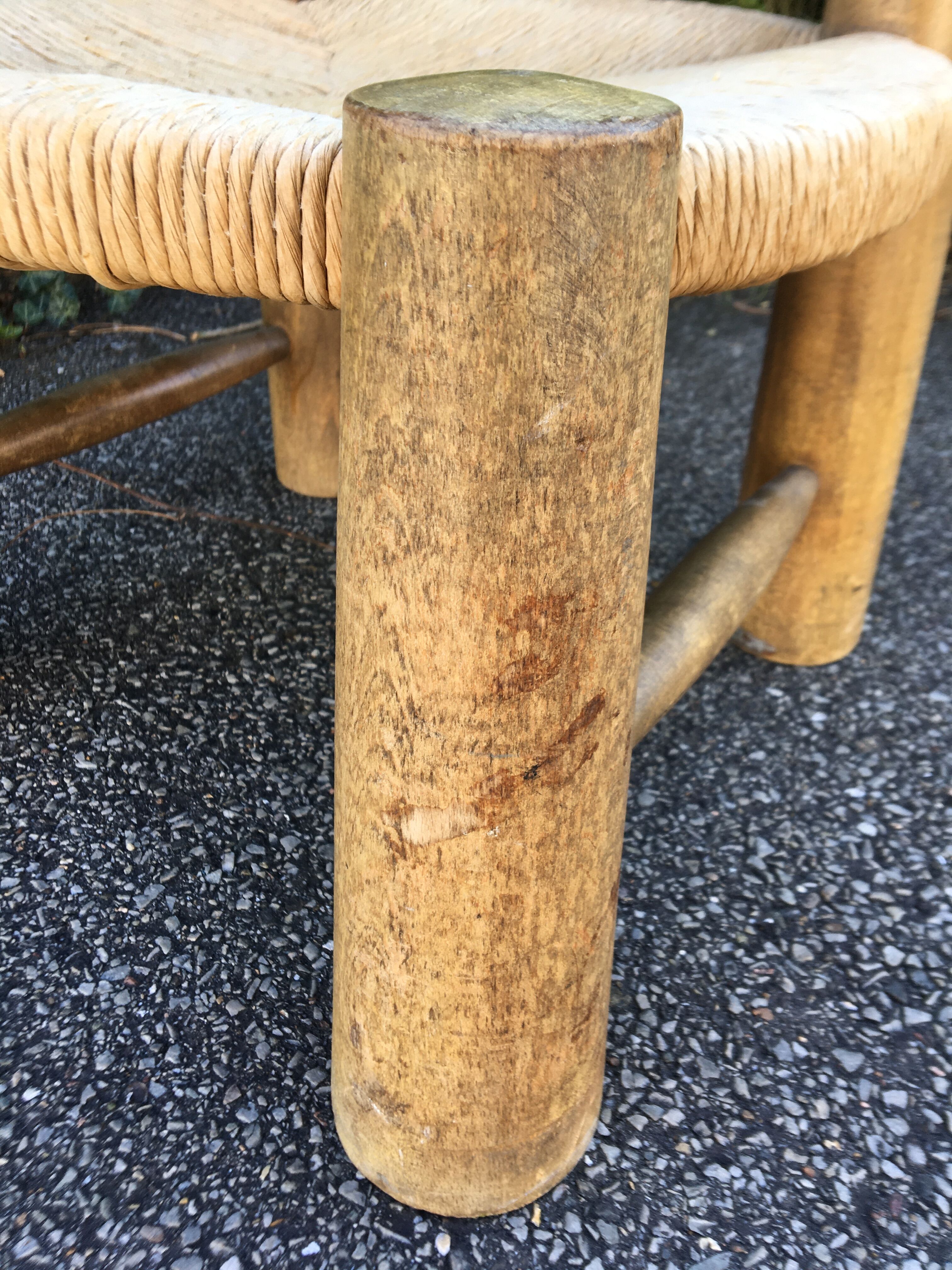 Low wooden chair and straw 50s