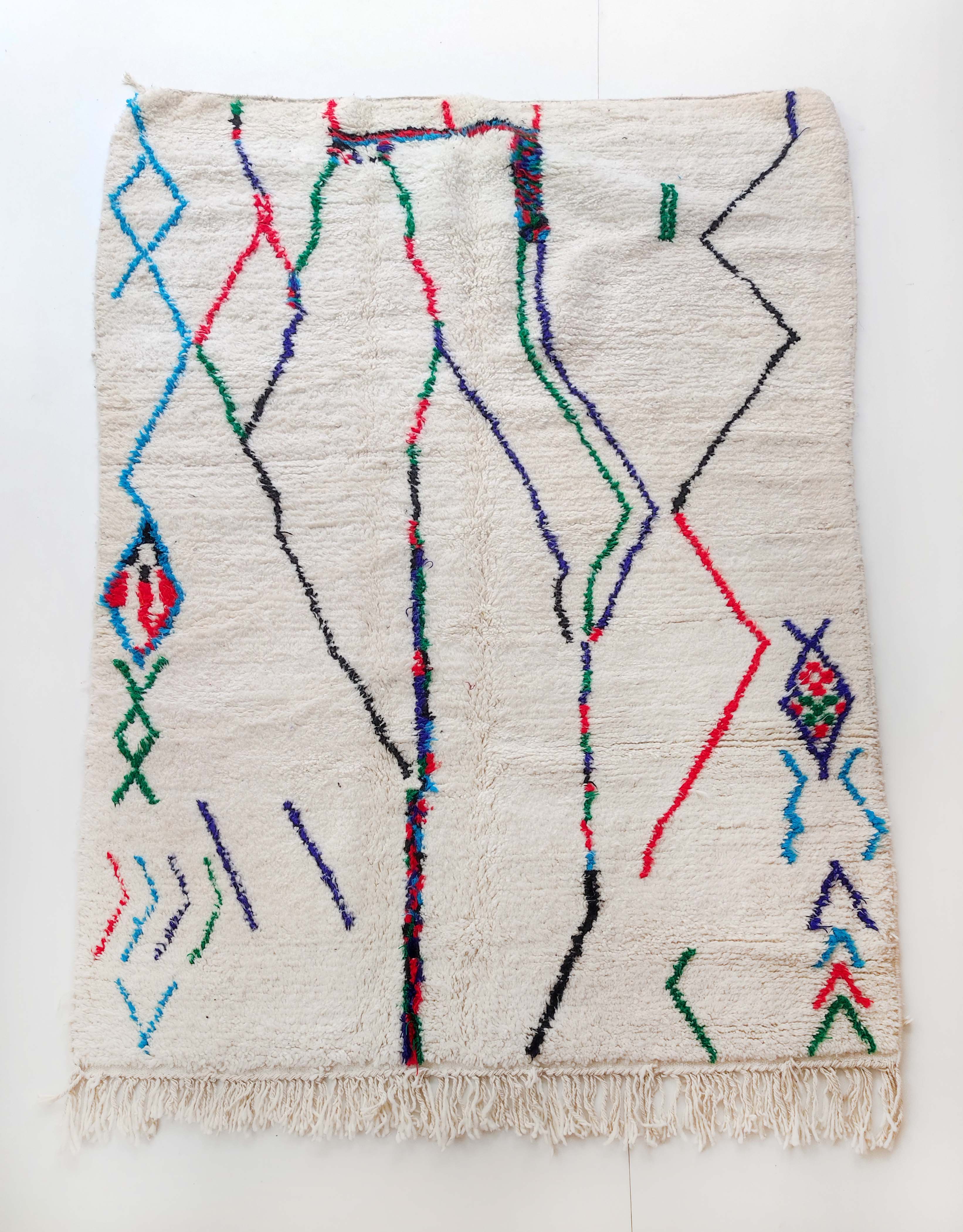 Moroccan Berber carpet azilal ecru with colorful patterns 232x162cm