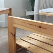 Table basse vintage en pin et verre fumé, 1970-1980