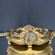 Art Nouveau jardinière in gilded bronze with holly decoration, signed E. Gros.
