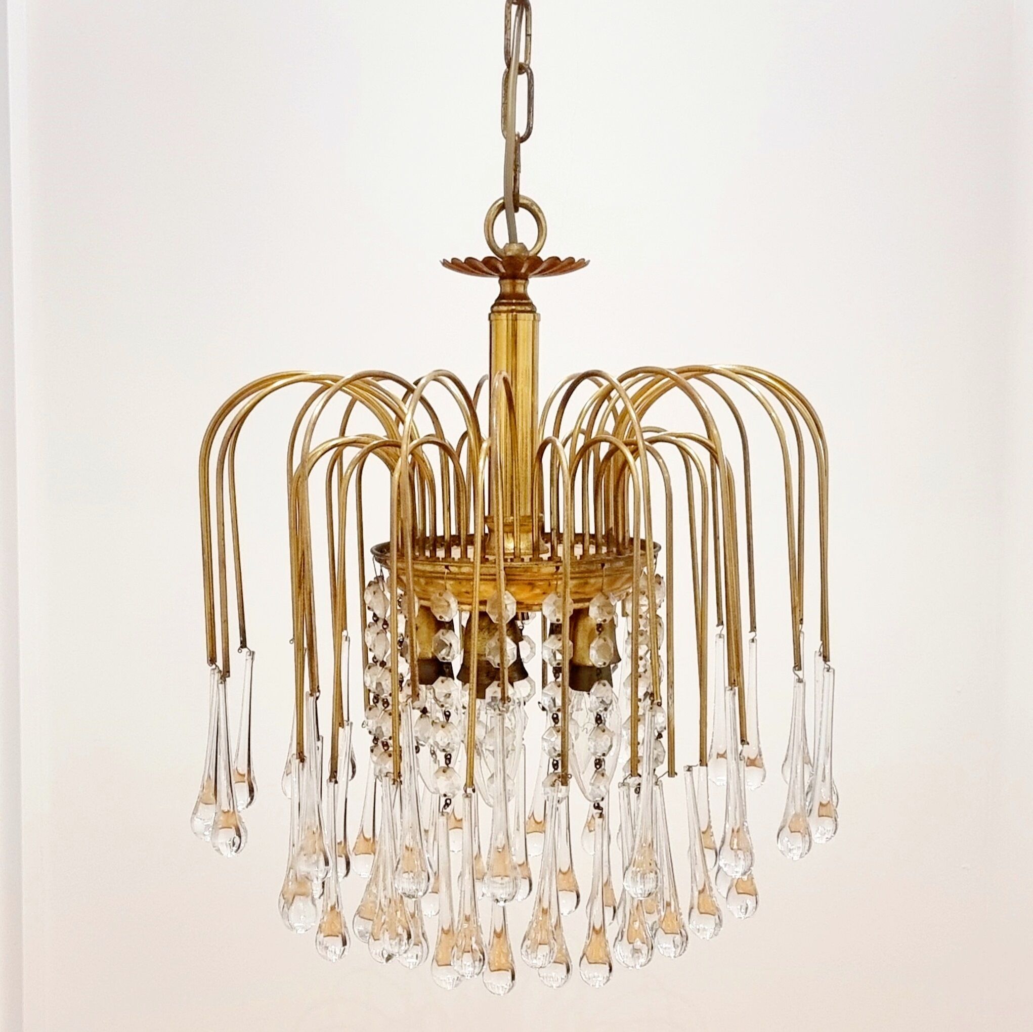 Murano glass & brass teardrop waterfall chandelier, italy, 1970s