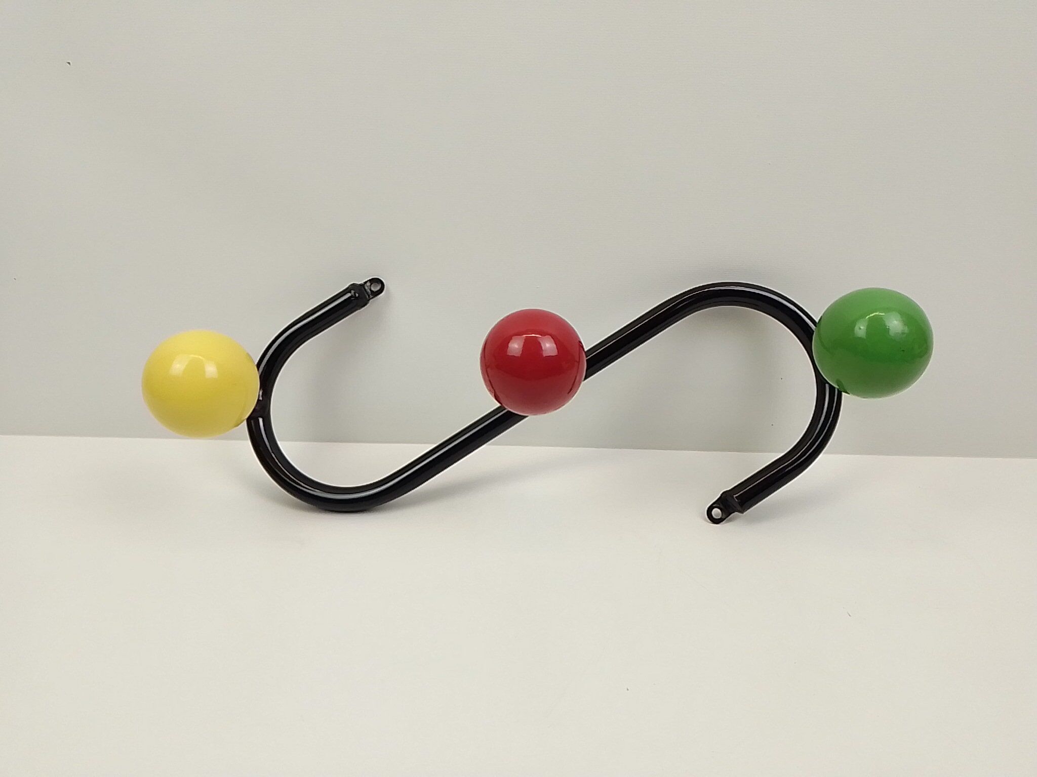 Vintage metal hook and 3 tricolor wooden hooks 40.5 cm