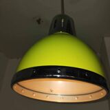 Space art green cone pendant light with chrome surround from the 80s