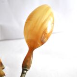 Antique horn salad cutlery – shell decoration 1900