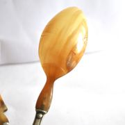 Antique horn salad cutlery – shell decoration 1900