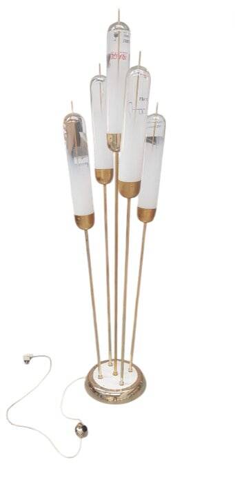 Lampadaire en verre de Murano de style Mid-Century Modern en laiton par Mazzega