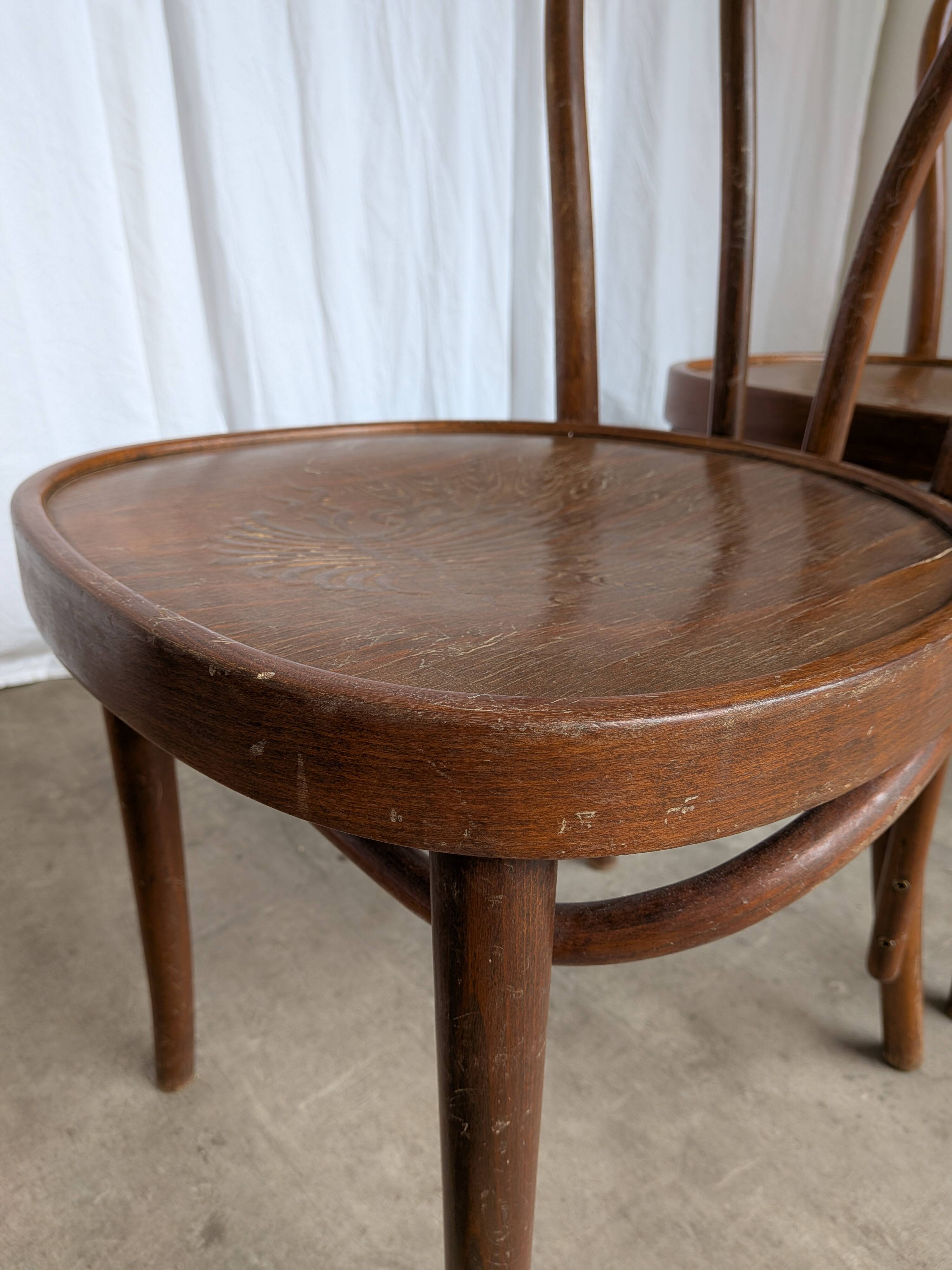 Set of 3 Vintage Thonet Style Bentwood Chair, Carved Wood Dining Chair