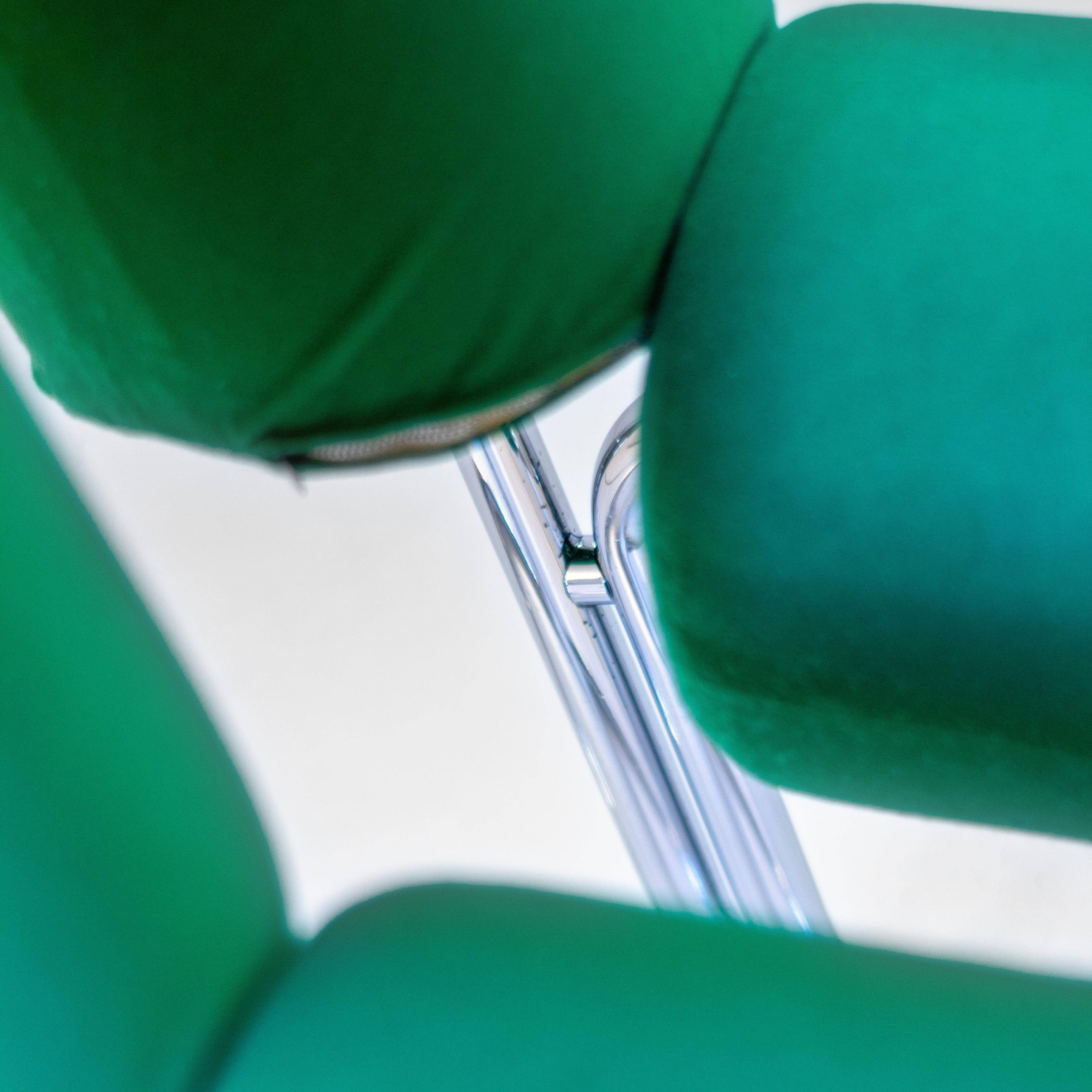 Space Age Italian Modern Desk Chair In Green Velvet and Chromed Metal