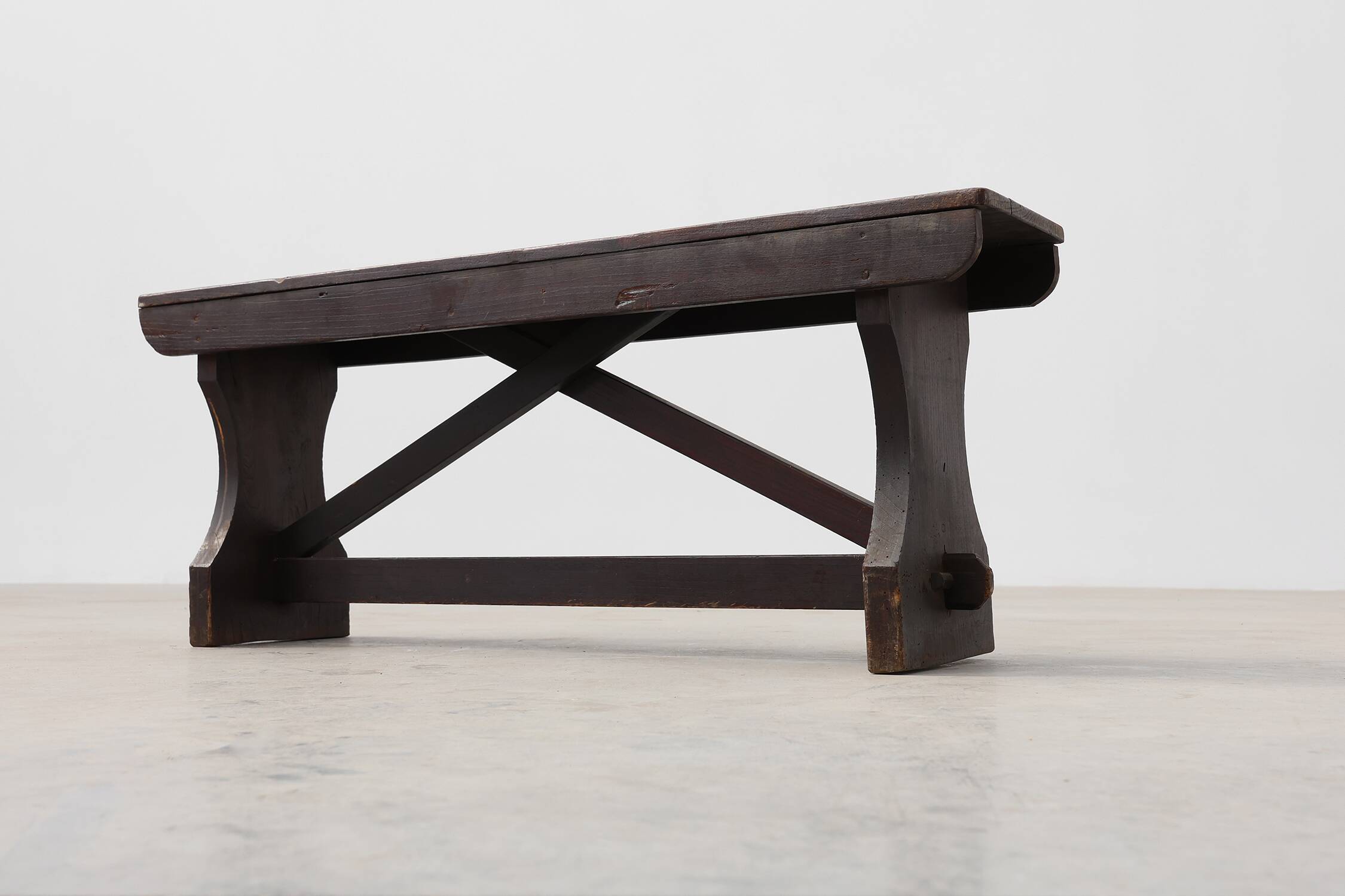 Rustic wooden bench in Wabi Sabi style, France 1900s