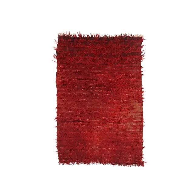 Vintage Turkish Hand-Knotted Wool Cotton Red Kilim Area Rug 94x144