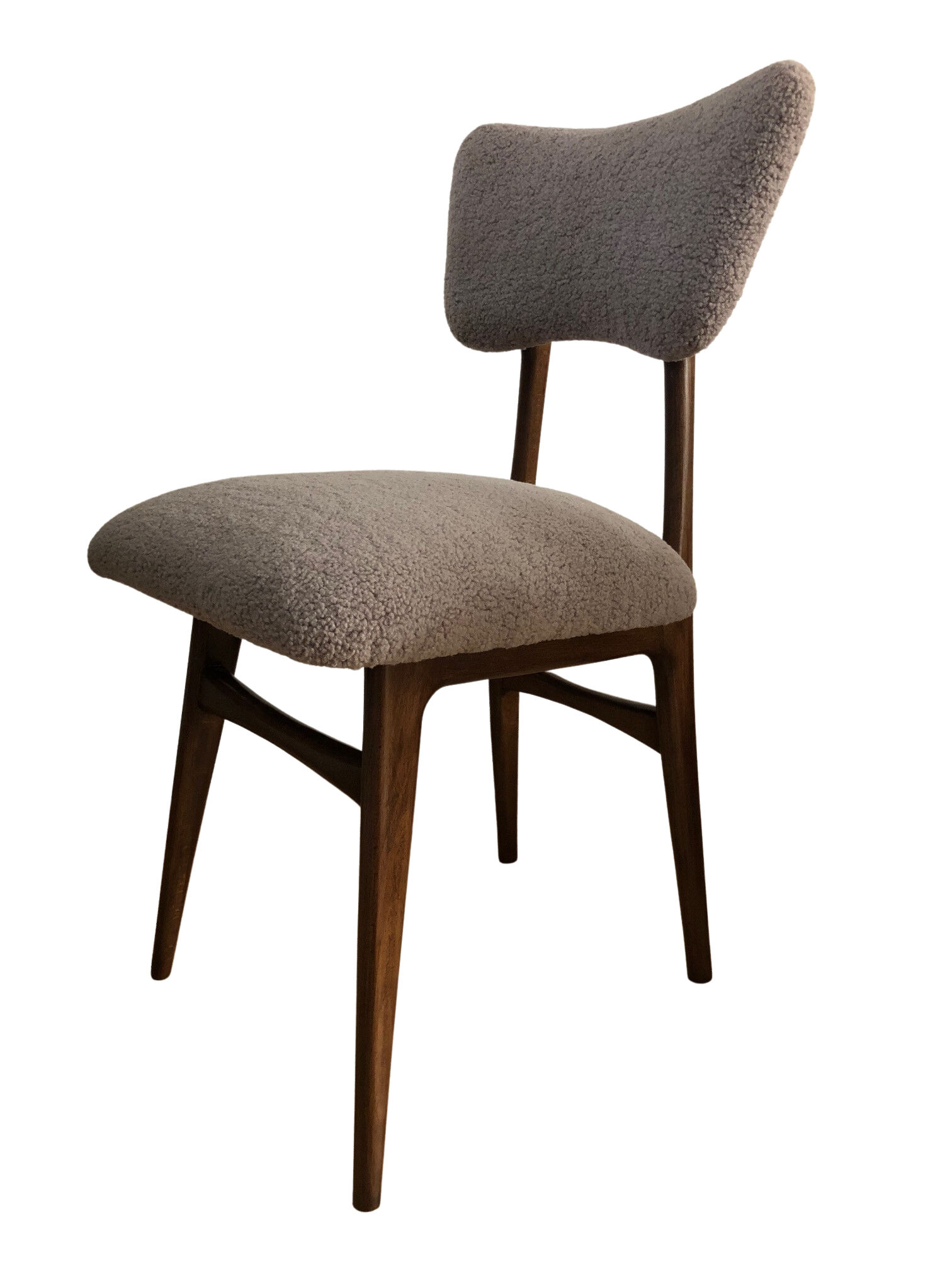 Set of 6 midcentury beige bouclé dining chairs, 1960s
