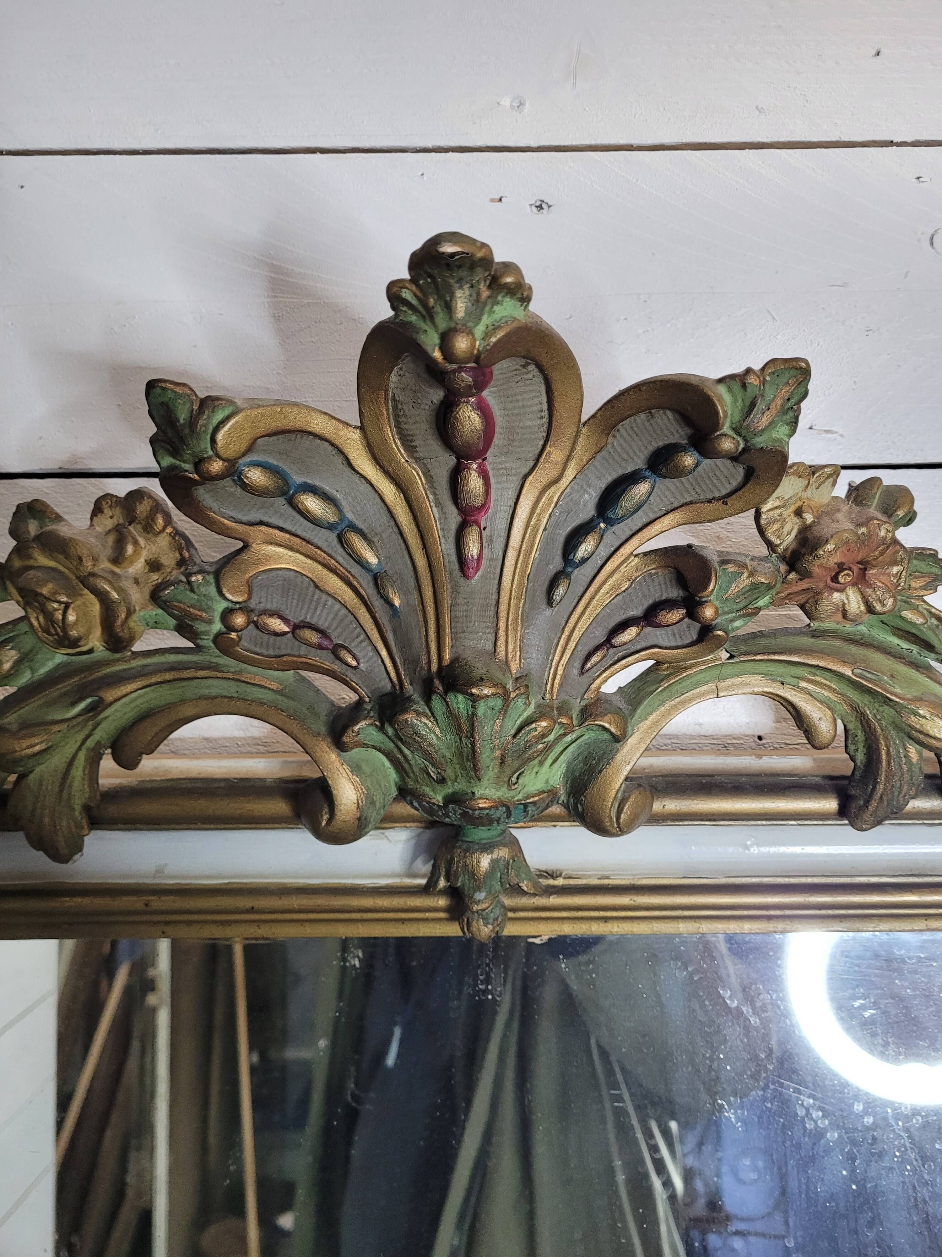 Old Louis XV style mirror with gold and white patina, 145×82cms