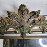 Ancien miroir style Louis XV patine doré et blanc, 145×82cms