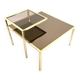 Square Brass Coffee Table with Glass Shelf and Mirrored Top, Italy