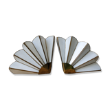 Pair of mother-of-pearl and brass fan wall lamps