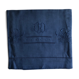 Old sheet in pure thread washed linen tinted in blue