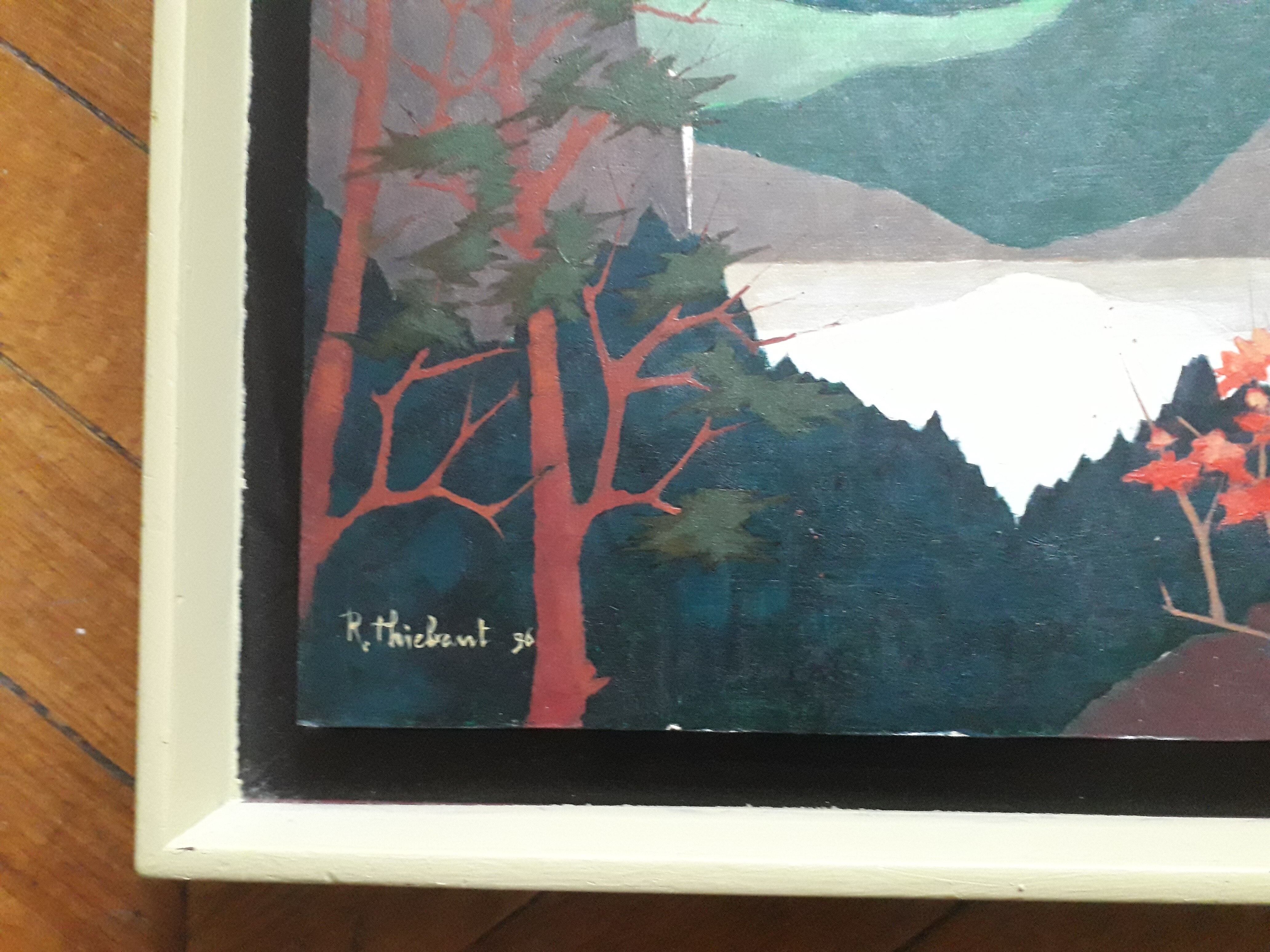 Old painting signed depicting a landscape of mountains