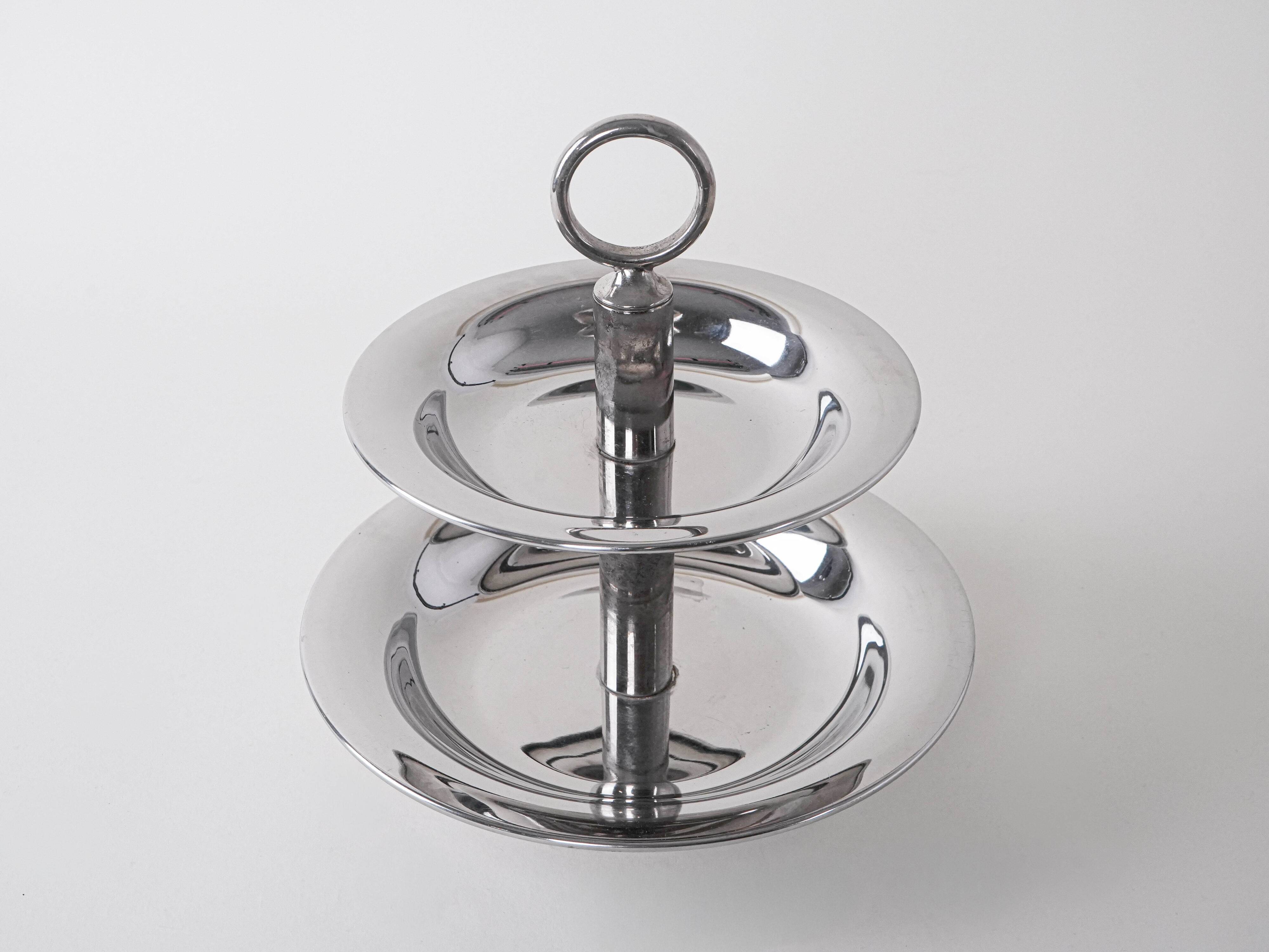 Two-tier steel cake stand, Italian design, 1980s, made in Italy