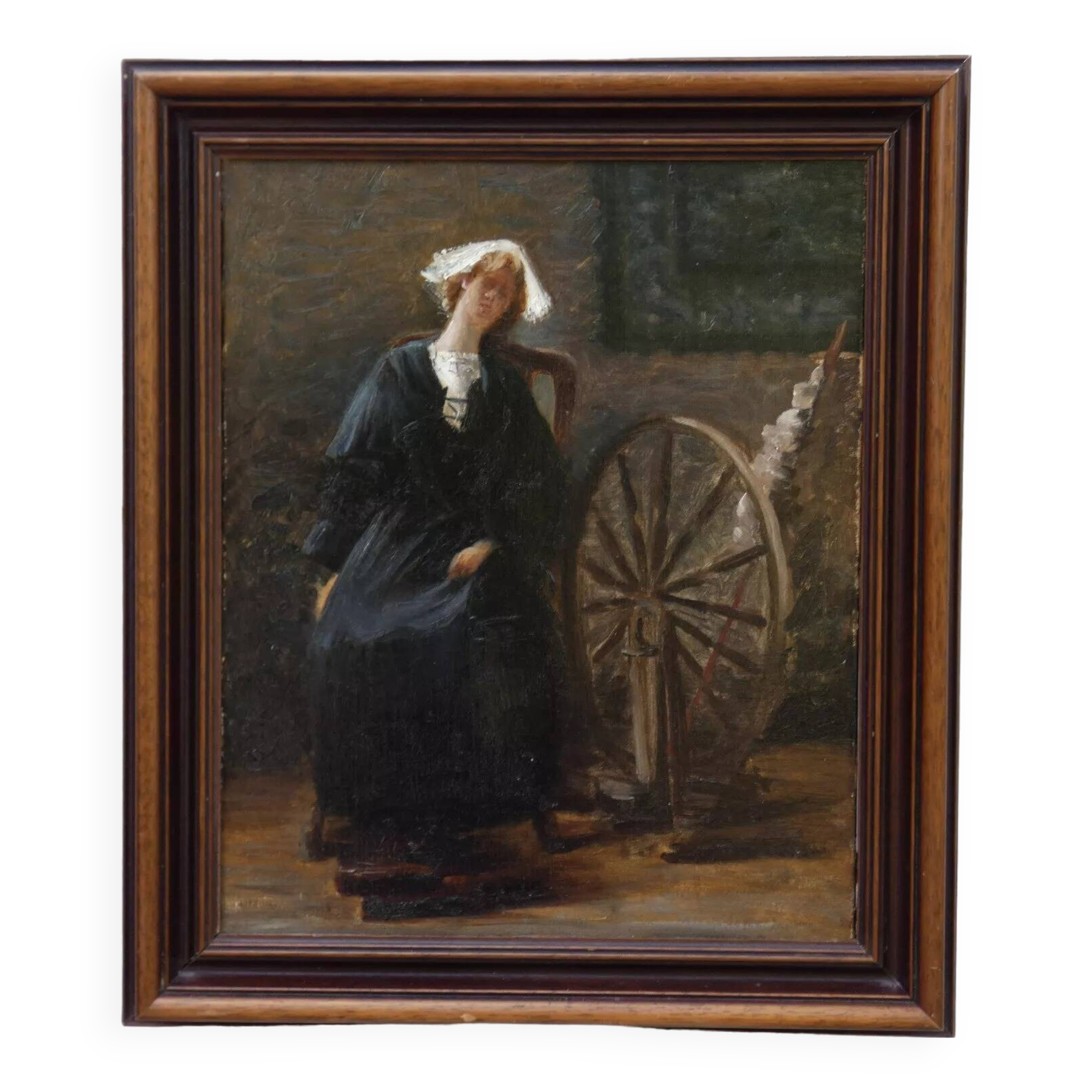Early 19th-Century Portrait of a Woman and a Spinning Wheel