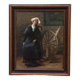 Portrait d'une femme et d'un rouet, début du XIXe siècle