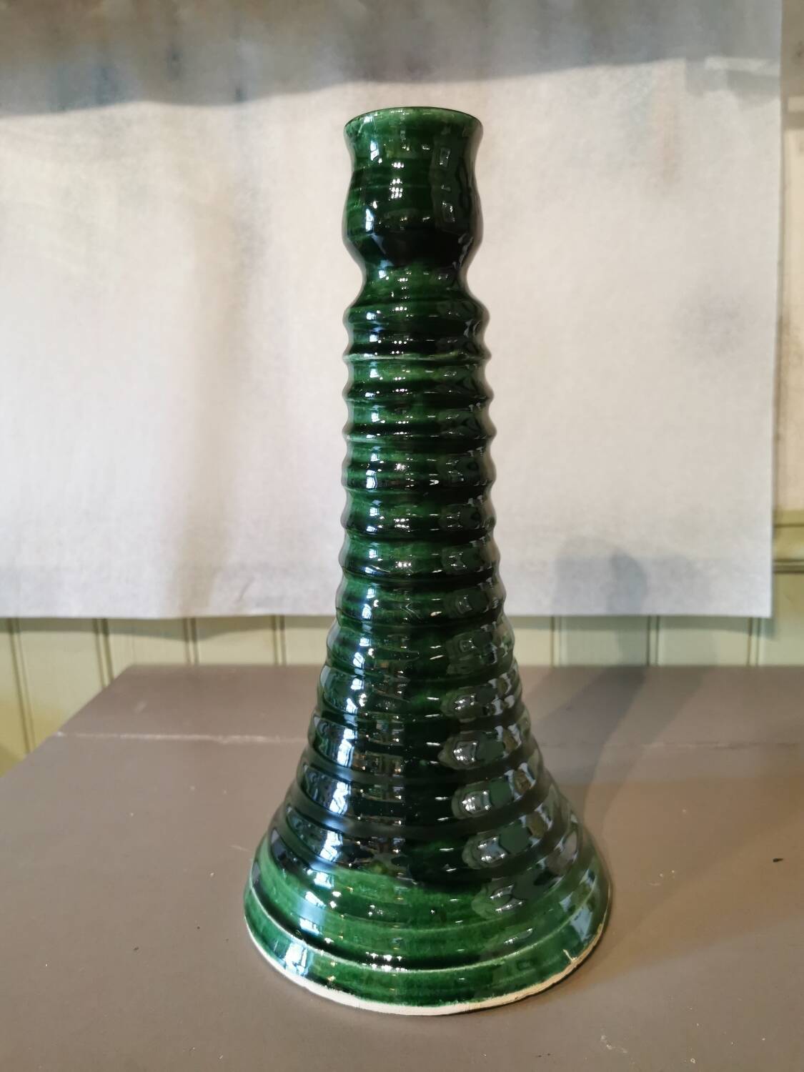 Large green ceramic candle holder Morocco