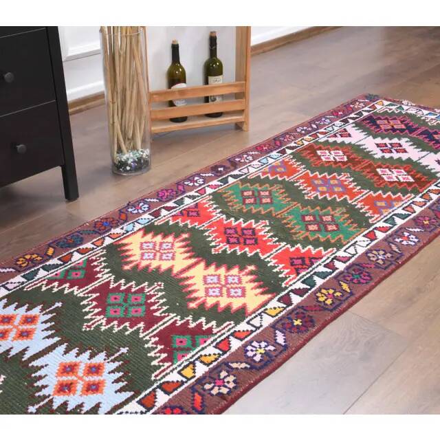 Tapis couloir vintage en laine et coton turc noué à la main 82x380