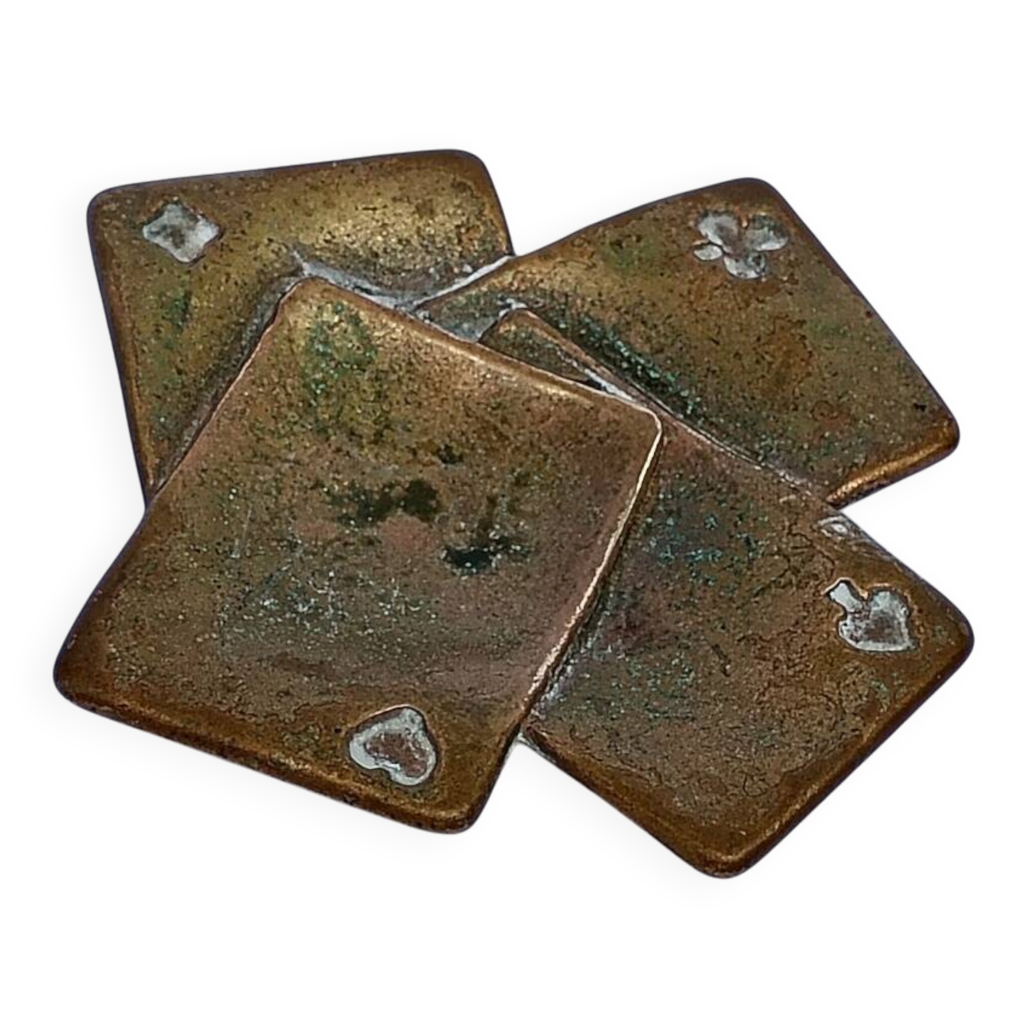 Vintage solid brass catchall tray "Four Aces" playing cards - 1950s