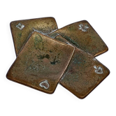 Vintage solid brass catchall tray "Four Aces" playing cards - 1950s