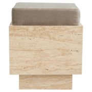 Tabouret cubique en travertin avec coussin en velours