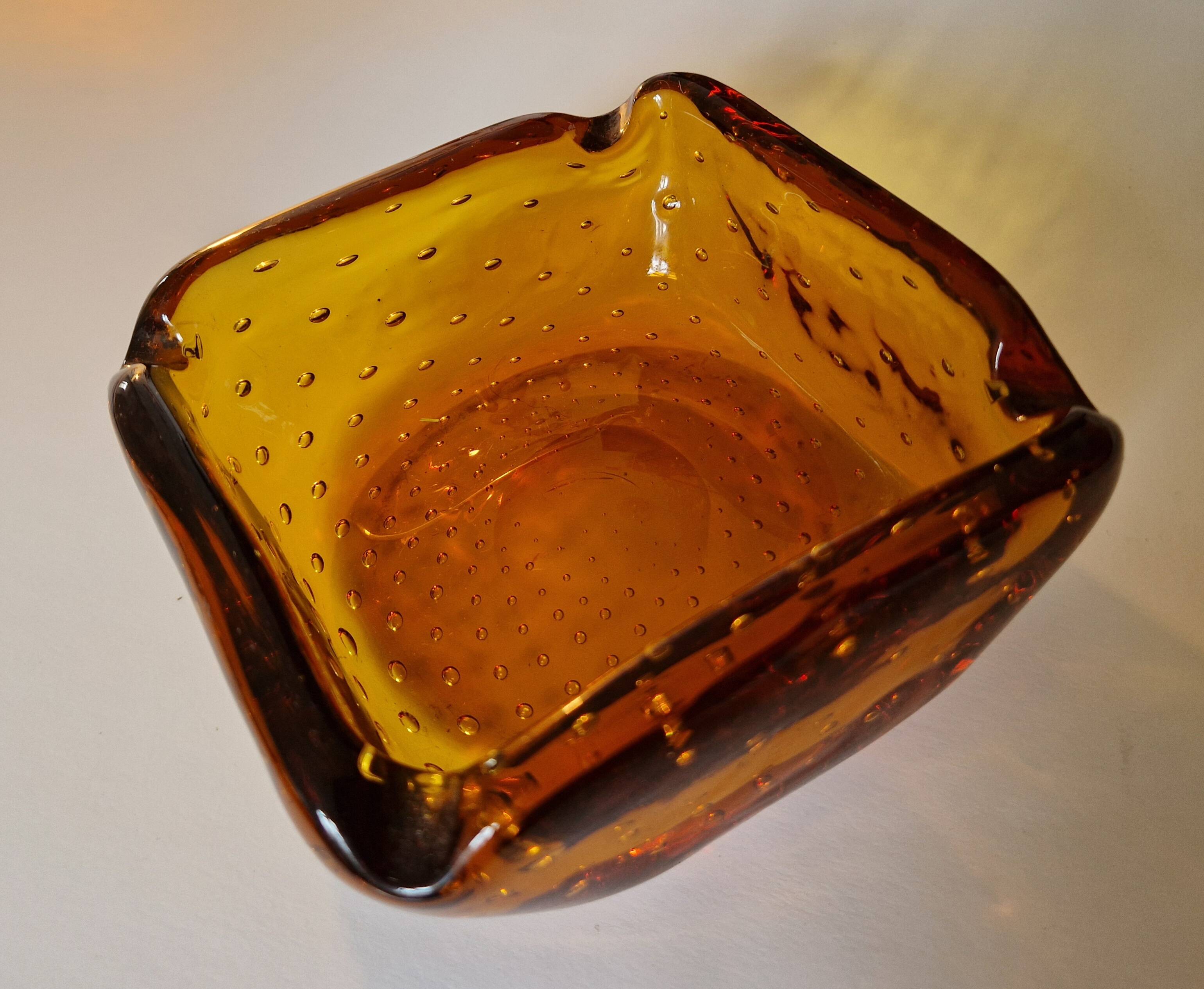 Bol cendrier verre bulle ambré italien Murano circa 1960