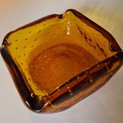 Italian Murano Amber Bubble Glass Ashtray Bowl Circa 1960
