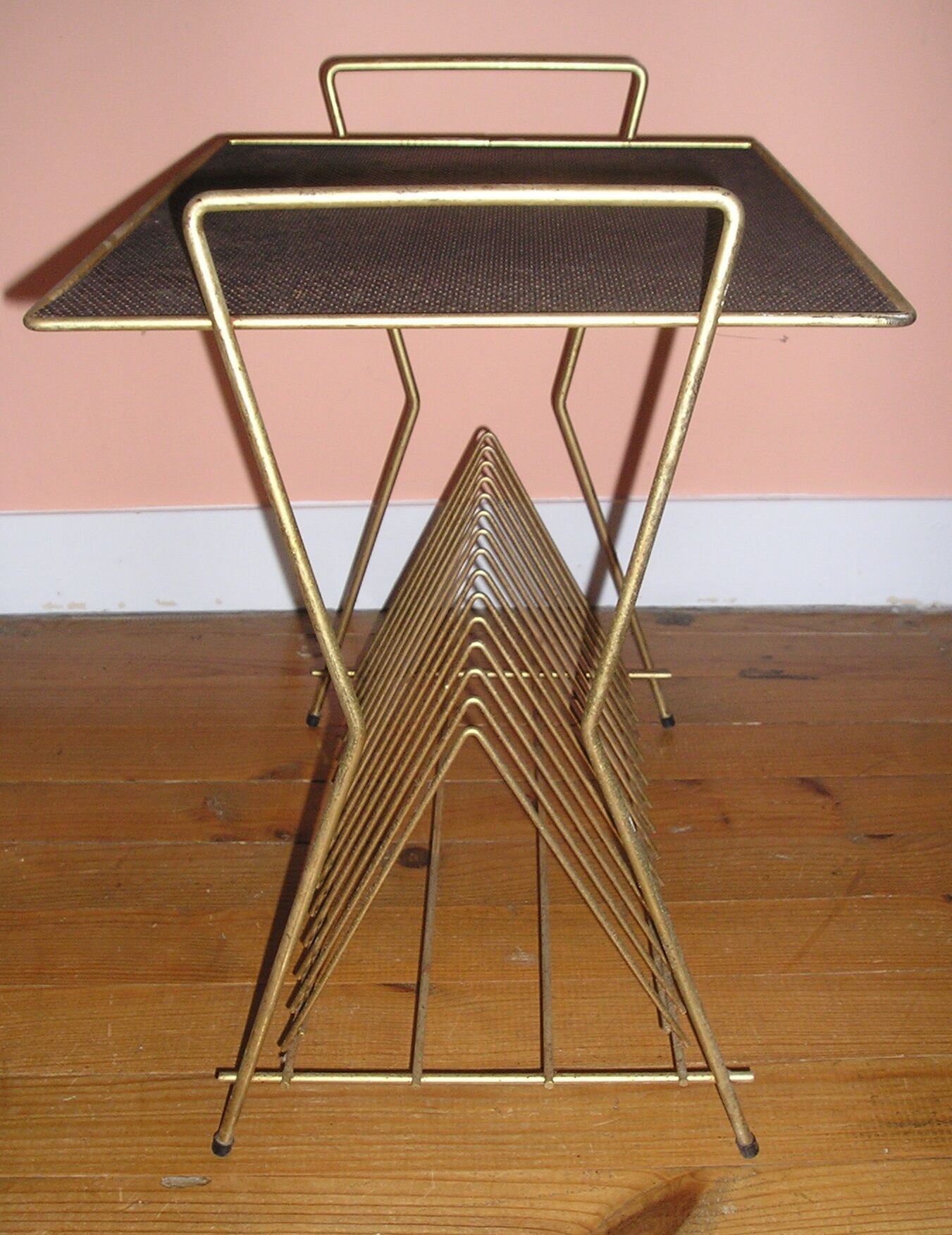 Vintage magazine rack sofa tip, 70's perforated metal