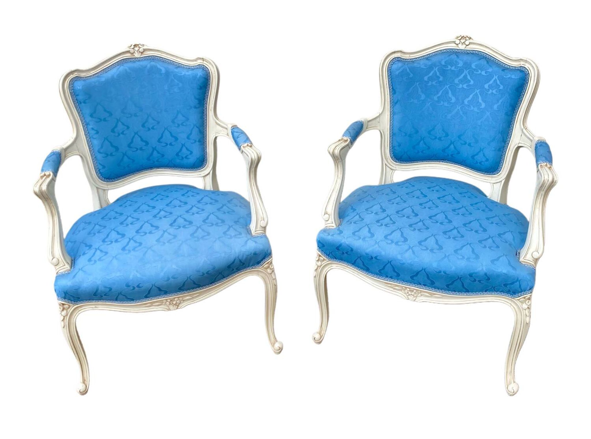2 fauteuils Louis XV bleu